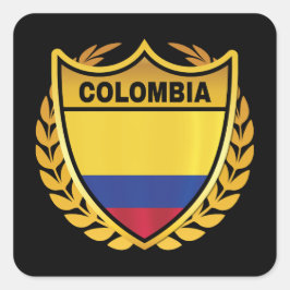 Colombia Nationale Vlag Gouden Crest Badge Vierkante Sticker