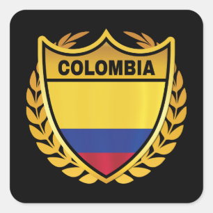 Colombia Nationale Vlag Gouden Crest Badge Vierkante Sticker