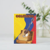 Colombia vintage vakantie gitaar poster briefkaart (Staand voorkant)