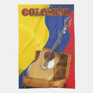 Colombia vintage vakantie gitaar poster theedoek