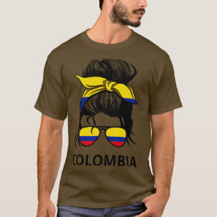 Colombia Vlag Colombiaanse Vrouw Met Messy Bun I T-shirt