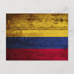 Colombia Vlag op Oude Houtstructuur Briefkaart