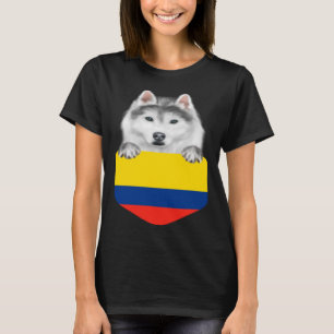 Colombia vlag Siberische Husky hond in zak T-shirt