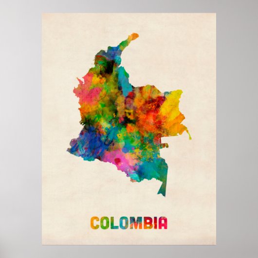Colombia Waterverf Map Poster (Voorkant)