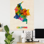 Colombia Waterverf Map Poster (Thuiskantoor)