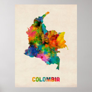 Colombia Waterverf Map Poster