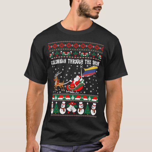 Colombiaan door de sneeuw Ugly met kerstkledij T-shirt (Voorkant)