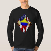 Colombiaans bloed in Colombia Amerikaanse vlag T-shirt (Voorkant)