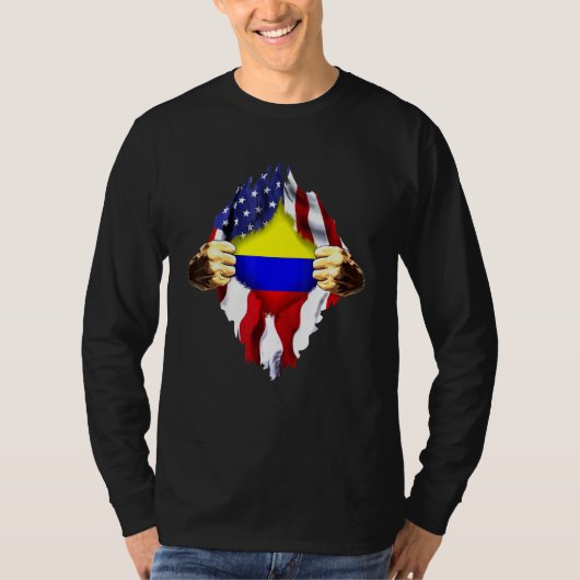 Colombiaans bloed in Colombia Amerikaanse vlag T-shirt (Voorkant)
