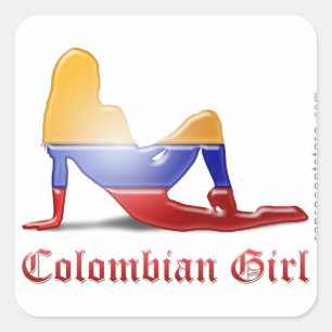 Colombiaans meisje Silhouette vlag Vierkante Sticker