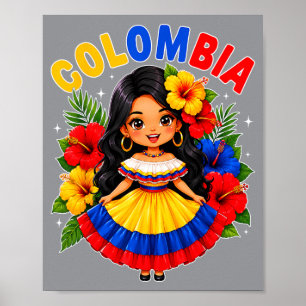 Colombiaans meisje traditionele jurk Colombia Spaa Poster