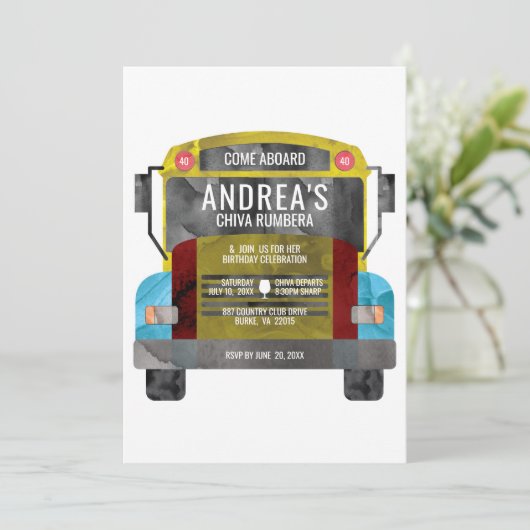 Colombiaanse Chiva Rumbera Pachangera Party Bus Kaart (Staand voorkant)