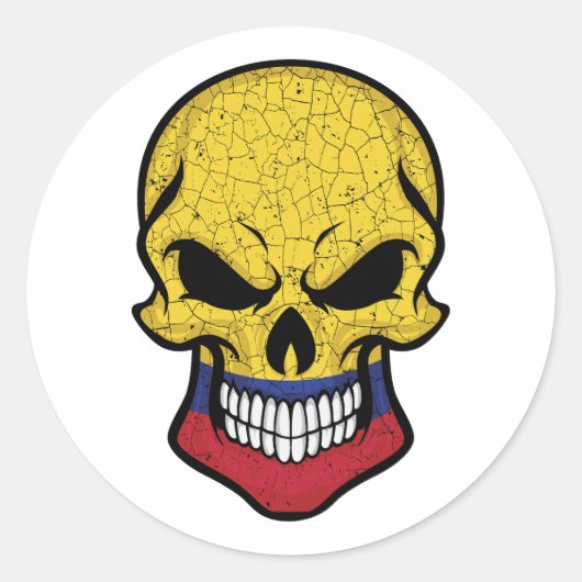 Colombiaanse glimlende schedelvlag ronde sticker (Voorkant)