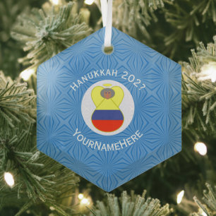 Colombiaanse Hanukkah Engel Abuela Naam Jaar Hexag Glas Ornament