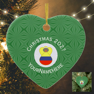 Colombiaanse Kerstengel Abuela Naam Jaar Hart Keramisch Ornament
