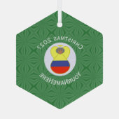 Colombiaanse kerstman Angel Abuela Naam Jaar Hexag Glas Ornament (Achterkant)