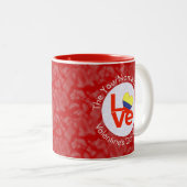 Colombiaanse rode liefde vlag gepersonaliseerd tweekleurige koffiemok (Voorkant rechts)