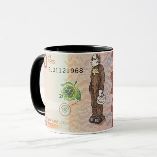 Colombiaanse valuta Cartoon Koffie Mok 20.000 peso (Voorkant links)