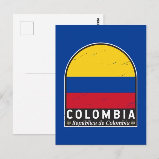 Colombiaanse vlag embleem van distressed  briefkaart (Voorkant / Achterkant)
