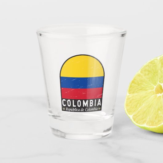 Colombiaanse vlag embleem van distressed  shot glas (Voorkant)