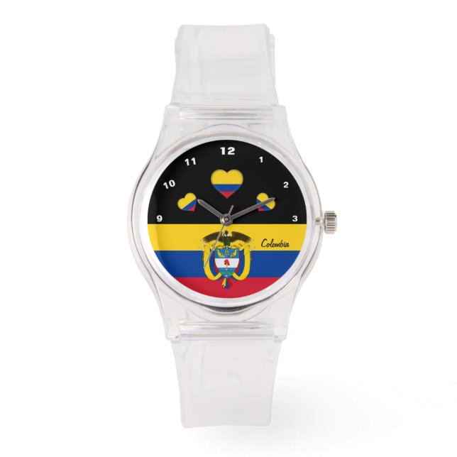 Colombiaanse vlag horloge, harten, Colombia / spor Horloge (Voorkant)