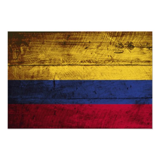 Colombiaanse vlag op oude houten korrel foto afdruk (Voorkant)