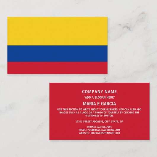 Colombiaanse vlag, vlag van Colombia Visitekaartje (Voorkant / Achterkant)