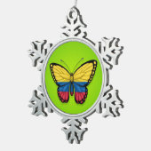 Colombiaanse vlindervlag op groen tin sneeuwvlok ornament (Rechts)