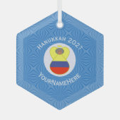 Colombian Hanukkah Angel Abuela Naam Jaar Hexagon Glas Ornament (Voorkant)