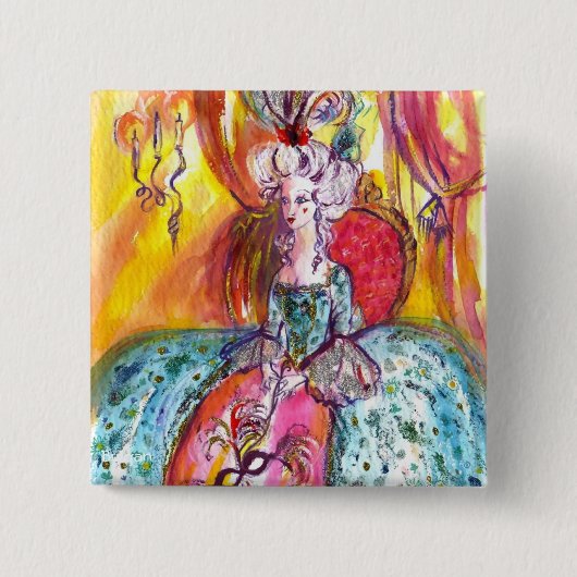 COLOMBINA/VENETIAN MASKERADE MASKERS VIERKANTE BUTTON 5,1 CM (Voorkant)