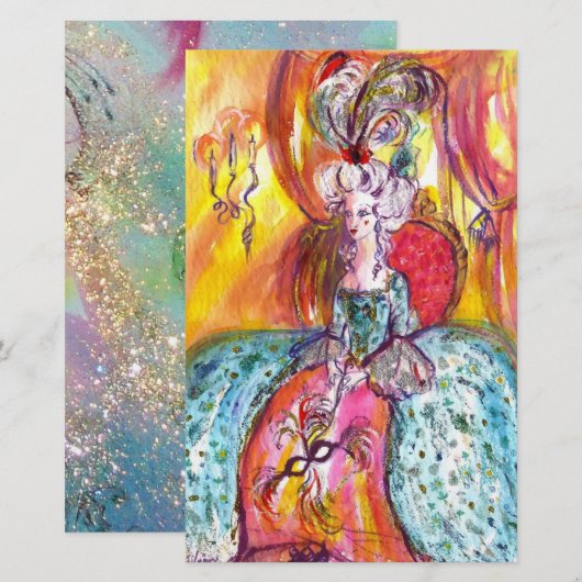 COLOMBINA Venetian Masquerade maskers blauw roze Briefpapier (Voorkant / Achterkant)