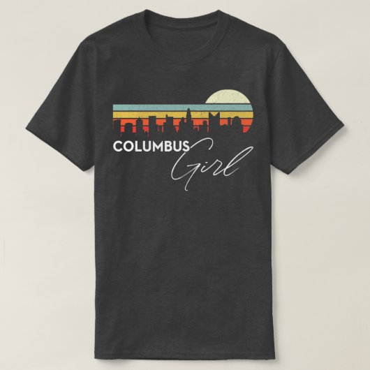 Colombus Meisje Retro Sunset City Skyline Souvenir T-shirt (Design voorkant)