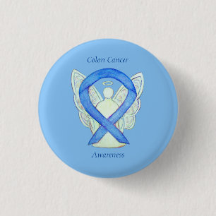 Colon Cancer Angel Blue Awareness Ribbon Art Pin Ronde Button 3,2 Cm