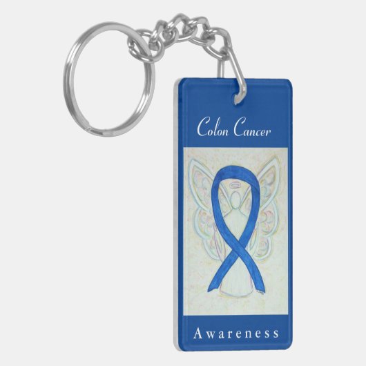 Colon Cancer Awareness Blue Ribbon Angel Sleutelha Sleutelhanger (Voorkant Links)