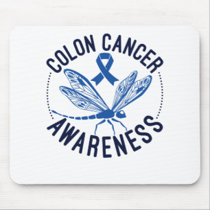 Colon Cancer Awareness Dragonfly Blue Ribbon Muismat