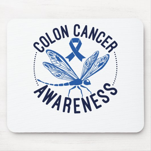 Colon Cancer Awareness Dragonfly Blue Ribbon Muismat (Voorkant)