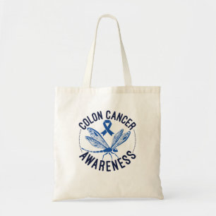 Colon Cancer Awareness Dragonfly Blue Ribbon Tote Bag