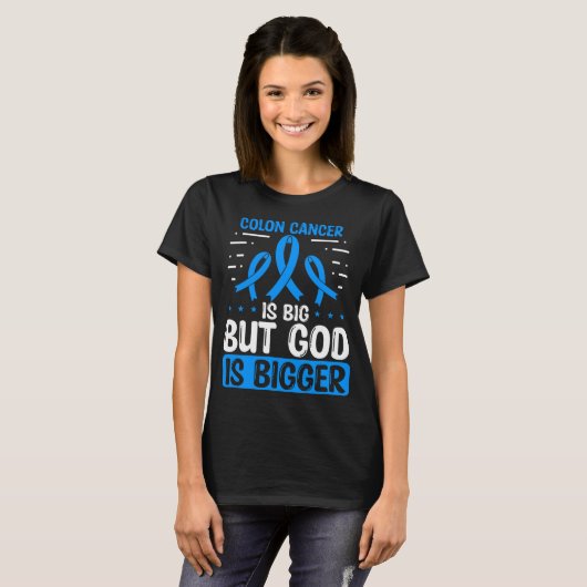 Colon Cancer Awareness God Colon Cancer Ribbon T-shirt (Voorkant volledig)