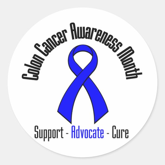 Colon Cancer Awareness Maand Blauw Lint Ronde Sticker (Voorkant)