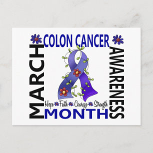 Colon Cancer Awareness Month Flower Ribbon 4 Briefkaart