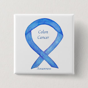 Colon Cancer Blue Awareness Ribbon Art Pin Vierkante Button 5,1 Cm