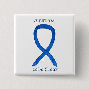 Colon Cancer Blue Awareness Ribbon Custom Art Pin Vierkante Button 5,1 Cm