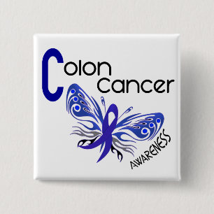 Colon Cancer BUTTERFLY 3 Vierkante Button 5,1 Cm