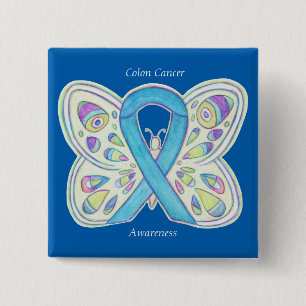 Colon Cancer Butterfly Awareness Ribbon Custom Pin Vierkante Button 5,1 Cm