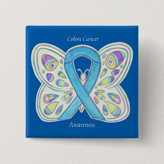 Colon Cancer Butterfly Awareness Ribbon Custom Pin Vierkante Button 5,1 Cm (Voorkant)