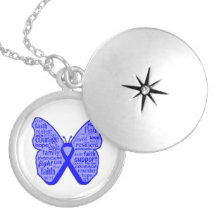 Colon Cancer Butterfly Collage of Words Zilver Vergulden Ketting