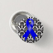 Colon Cancer Damask Blue Ribbon Ronde Button 3,2 Cm (Voorkant /achterkant)