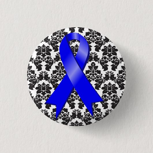 Colon Cancer Damask Blue Ribbon Ronde Button 3,2 Cm (Voorkant)