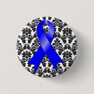 Colon Cancer Damask Blue Ribbon Ronde Button 3,2 Cm