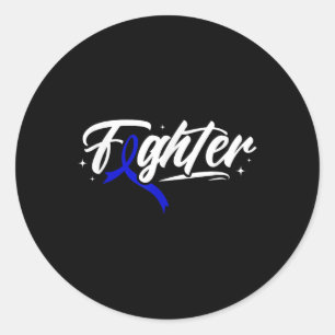 Colon Cancer Fighter Blue Ribbon Awareness Maand Ronde Sticker